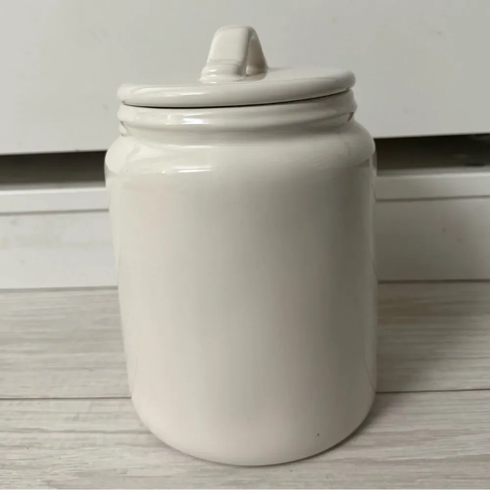 Rae Dunn MEDIUM JINGLE BELLS Lidded Canister White w/Red Letter Ceramic 8